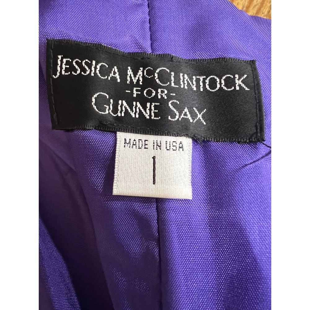 Vintage Jessica McClintock Purple Satin Bubble Dress Gunne Sax Sequin Size 1 - Picture 8 of 11